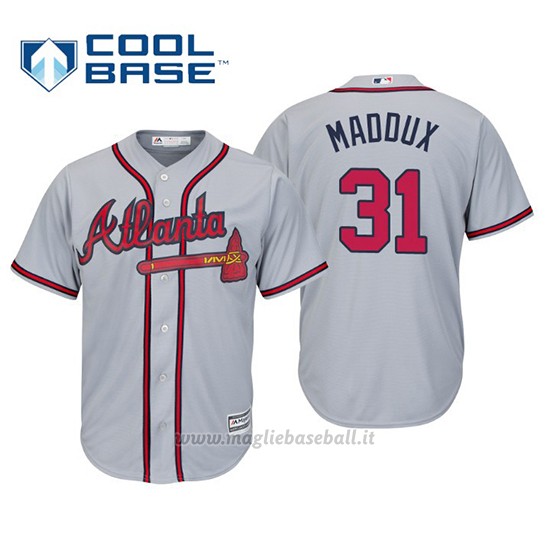 Maglia Baseball Uomo Atlanta Braves Greg Maddux Cool Base Majestic Road 2019 Grigio